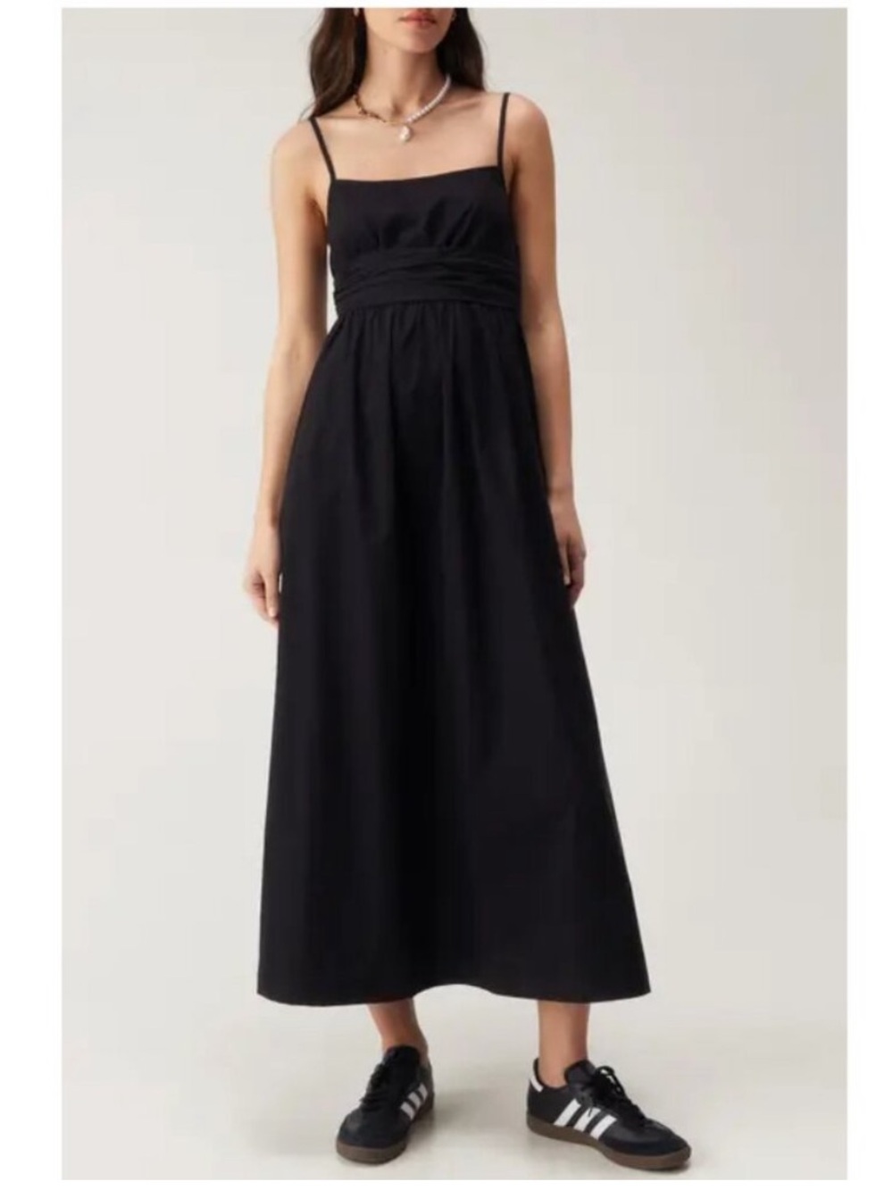NASTY GAL backless COTTON strap TIE BACK sundress MAXI black FULL SKIRT size 12